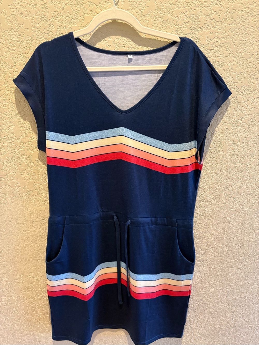 New Women's Short Sleeve Drawstring Waist Dress